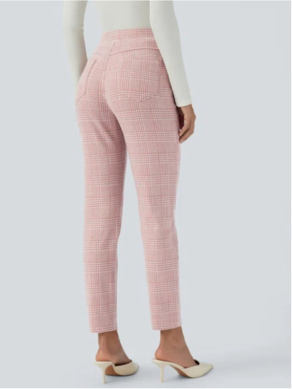 Halara Flex™️ High-waisted Pocket Houndstooth Plaid Skinny Work Pants M Pink - Picture 3 of 12
